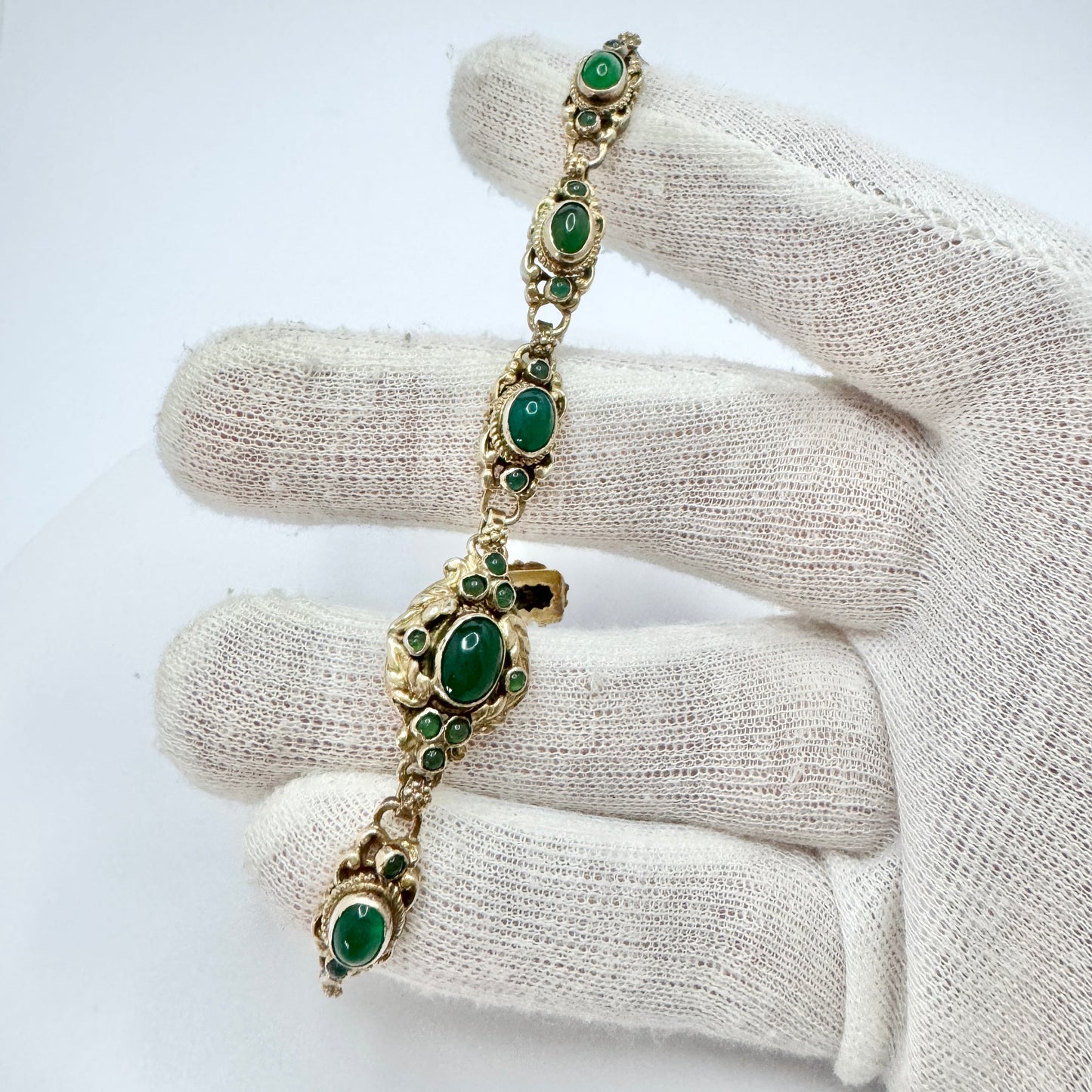 Austria / Hungary early 1900s. Silver Vermeil Chrysoprase Bracelet.