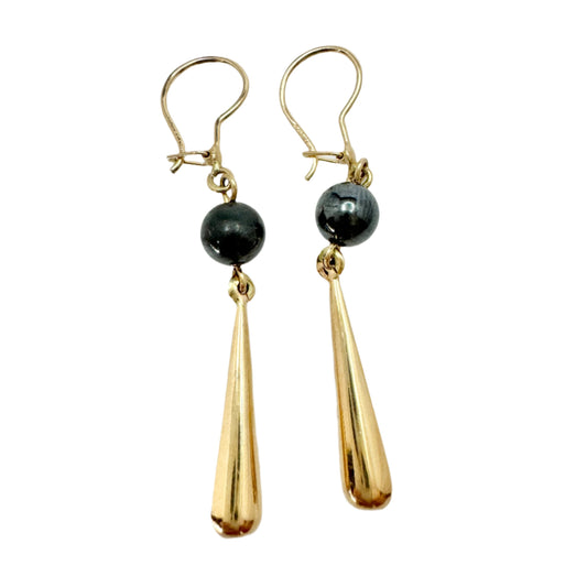 Finland 1970-80s. Vintage 14k Gold Hematite Earrings.