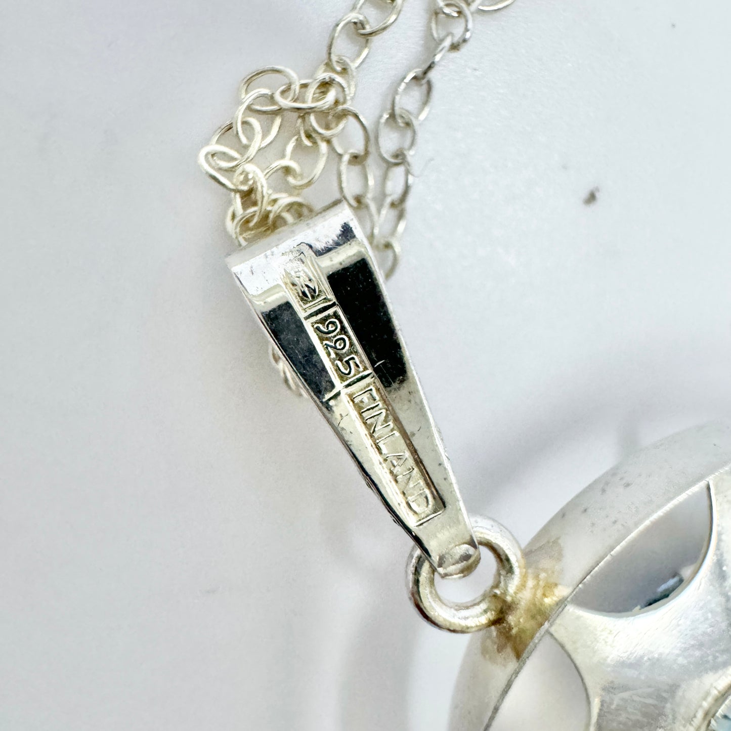 Salovaara, Finland 1970s. Vintage Sterling Silver Blue Synthetic Spinel Pendant + Chain.