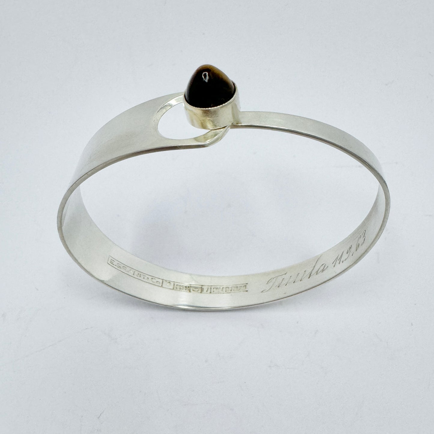 Erik Granit Finland 1962. Vintage Solid Silver Tiger's Eye Bangle Bracelet.