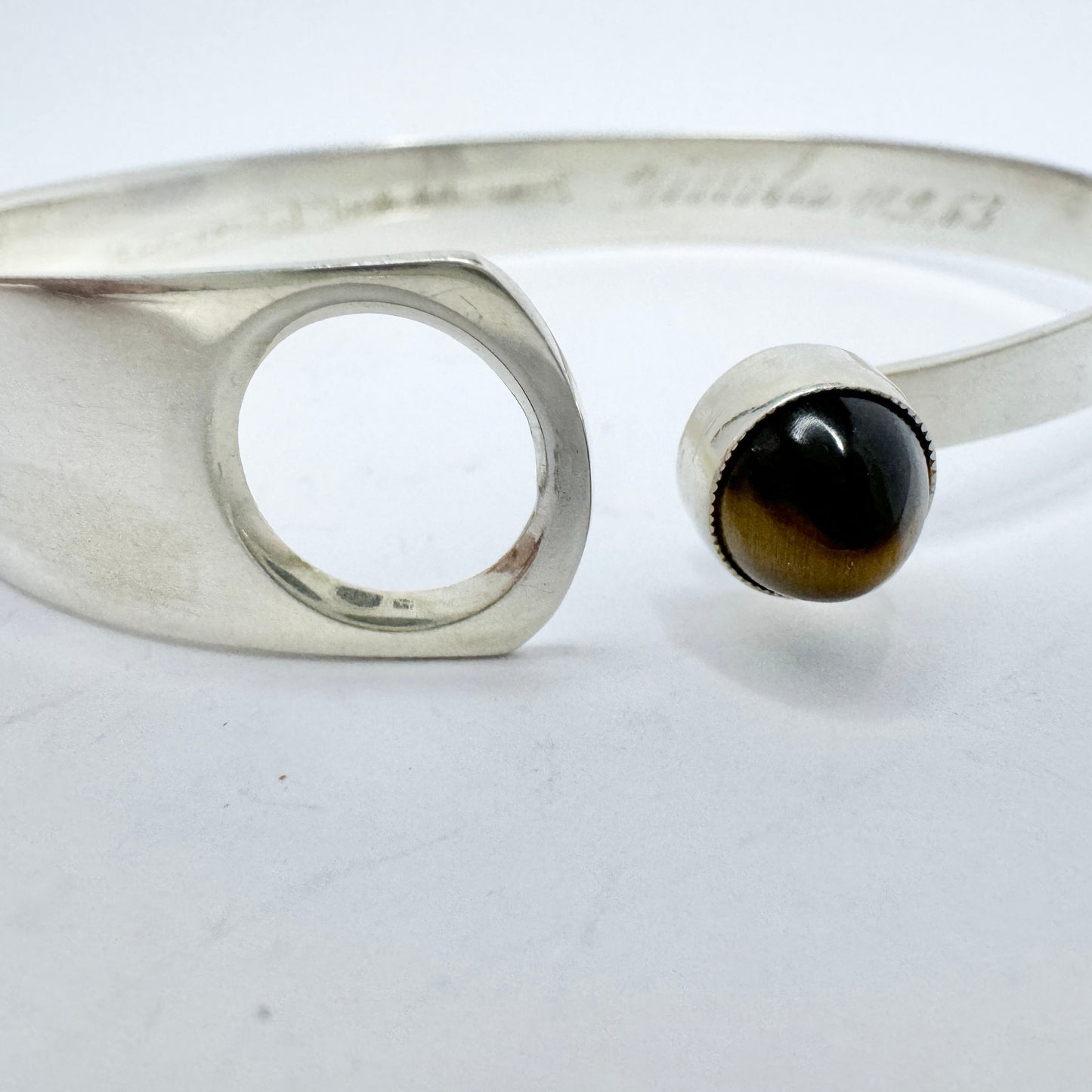 Erik Granit Finland 1962. Vintage Solid Silver Tiger's Eye Bangle Bracelet.