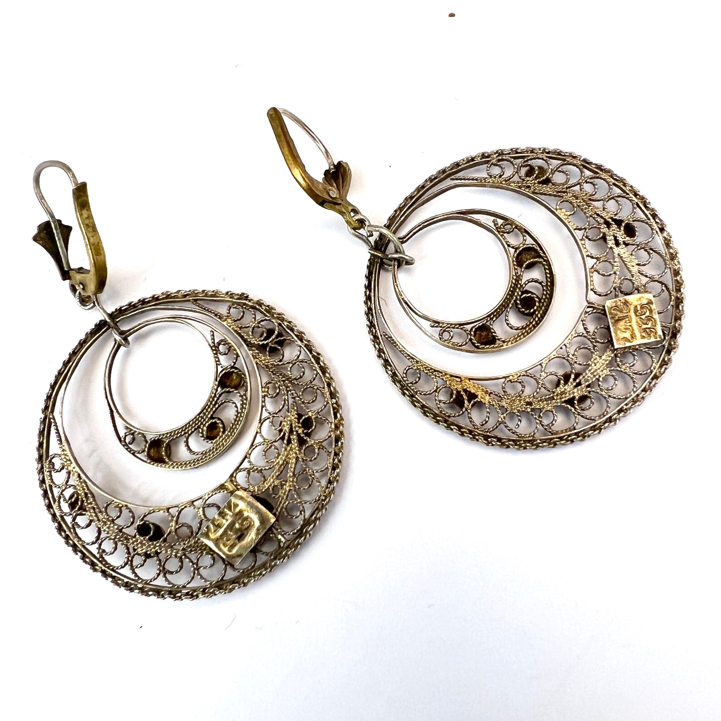 Eastern Mediterranean 1950-60s, Vintage 935 Silver Earrings.