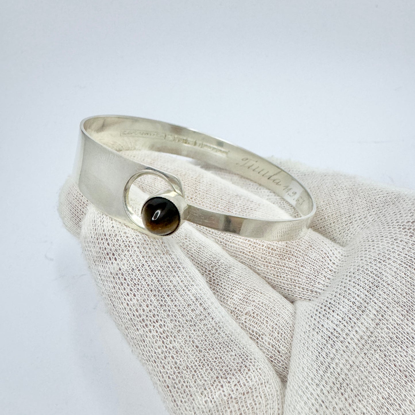 Erik Granit Finland 1962. Vintage Solid Silver Tiger's Eye Bangle Bracelet.