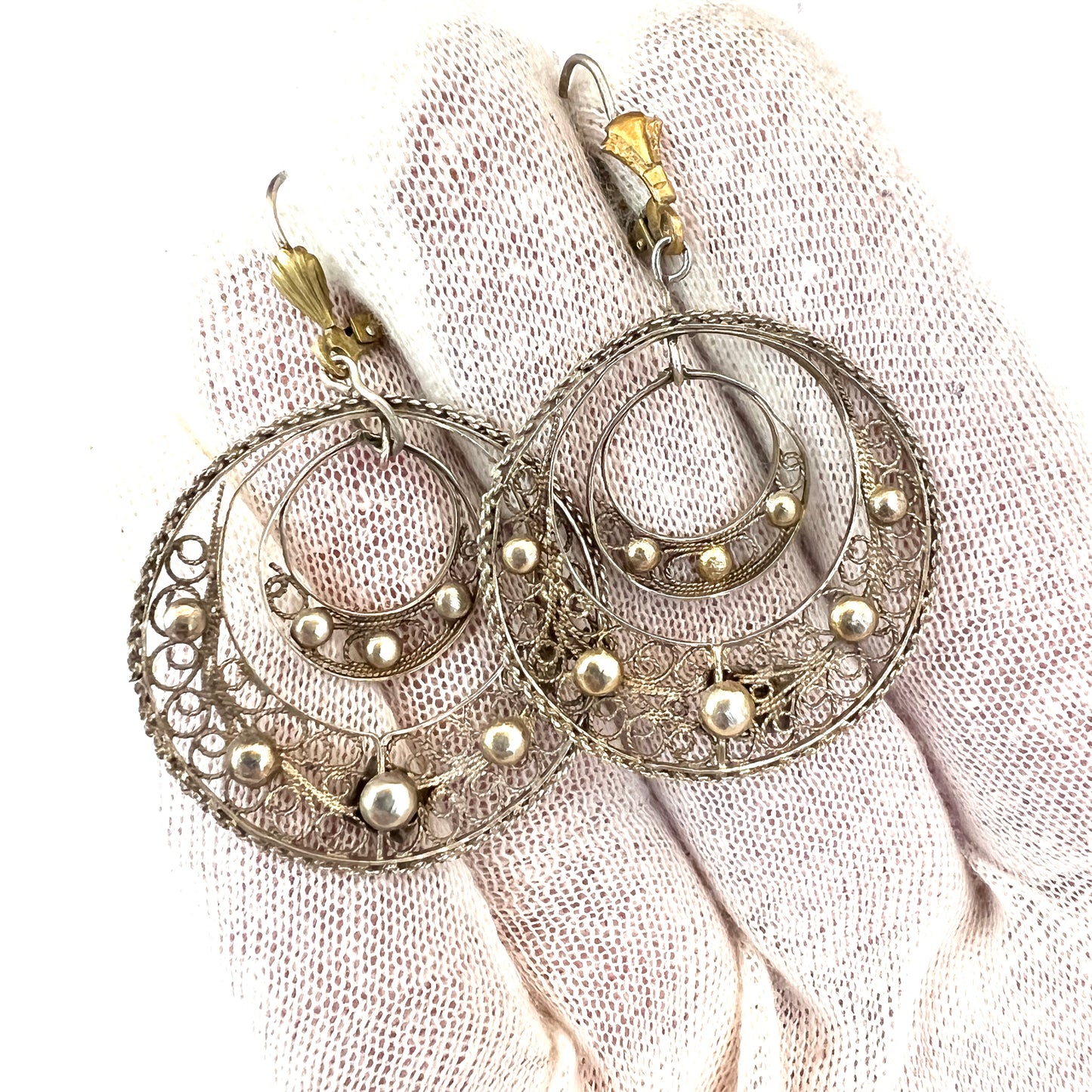 Eastern Mediterranean 1950-60s, Vintage 935 Silver Earrings.