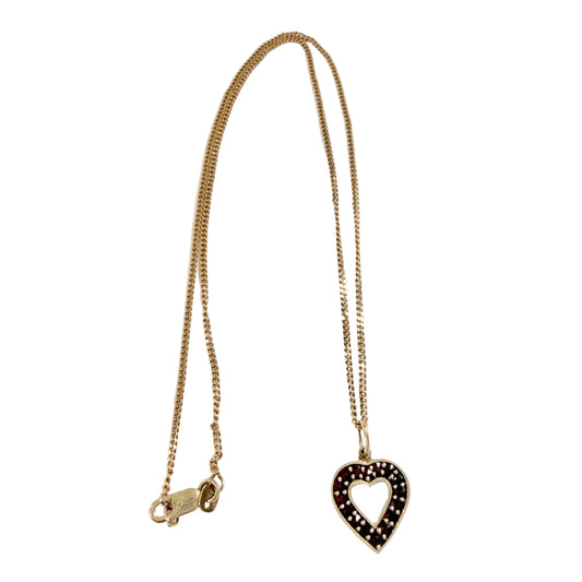 Vintage Gilt Solid Silver Garnet Heart Pendant Necklace.