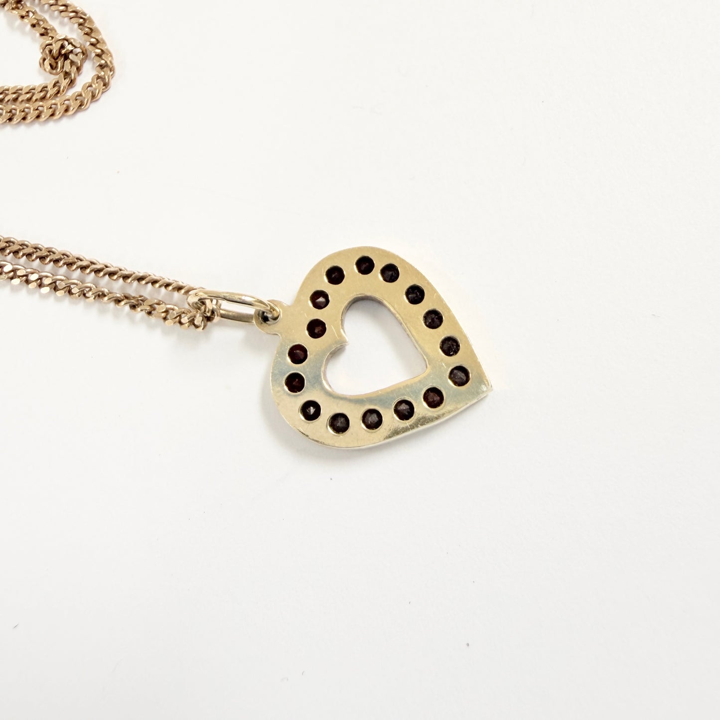 Vintage Gilt Solid Silver Garnet Heart Pendant Necklace.