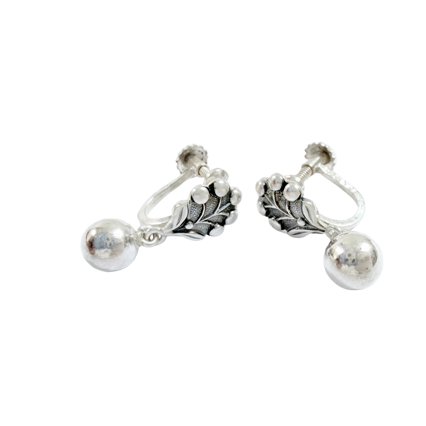 Victor Janson, Sweden c 1950s. Vintage Solid Silver Leaf Earrings.