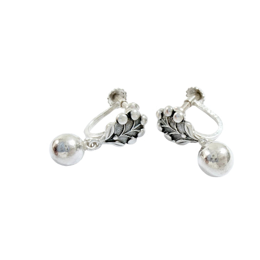 Victor Janson, Sweden c 1950s. Vintage Solid Silver Leaf Earrings.