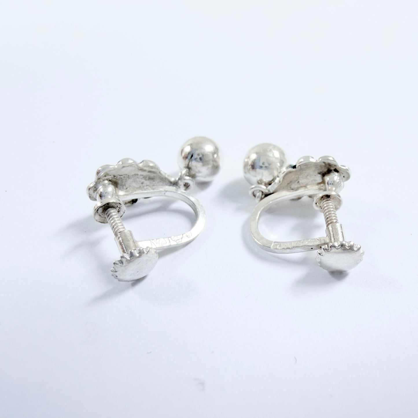 Victor Janson, Sweden c 1950s. Vintage Solid Silver Leaf Earrings.