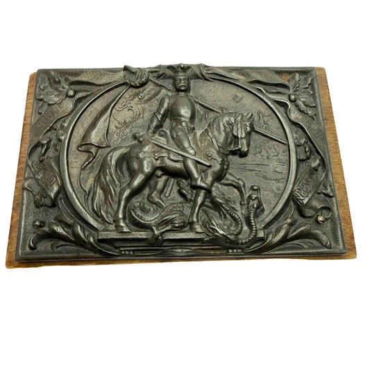 Antique c 1900. Otto von Bismarck "Knight in Shining Armor" Cast Iron Plaque Paperweight.