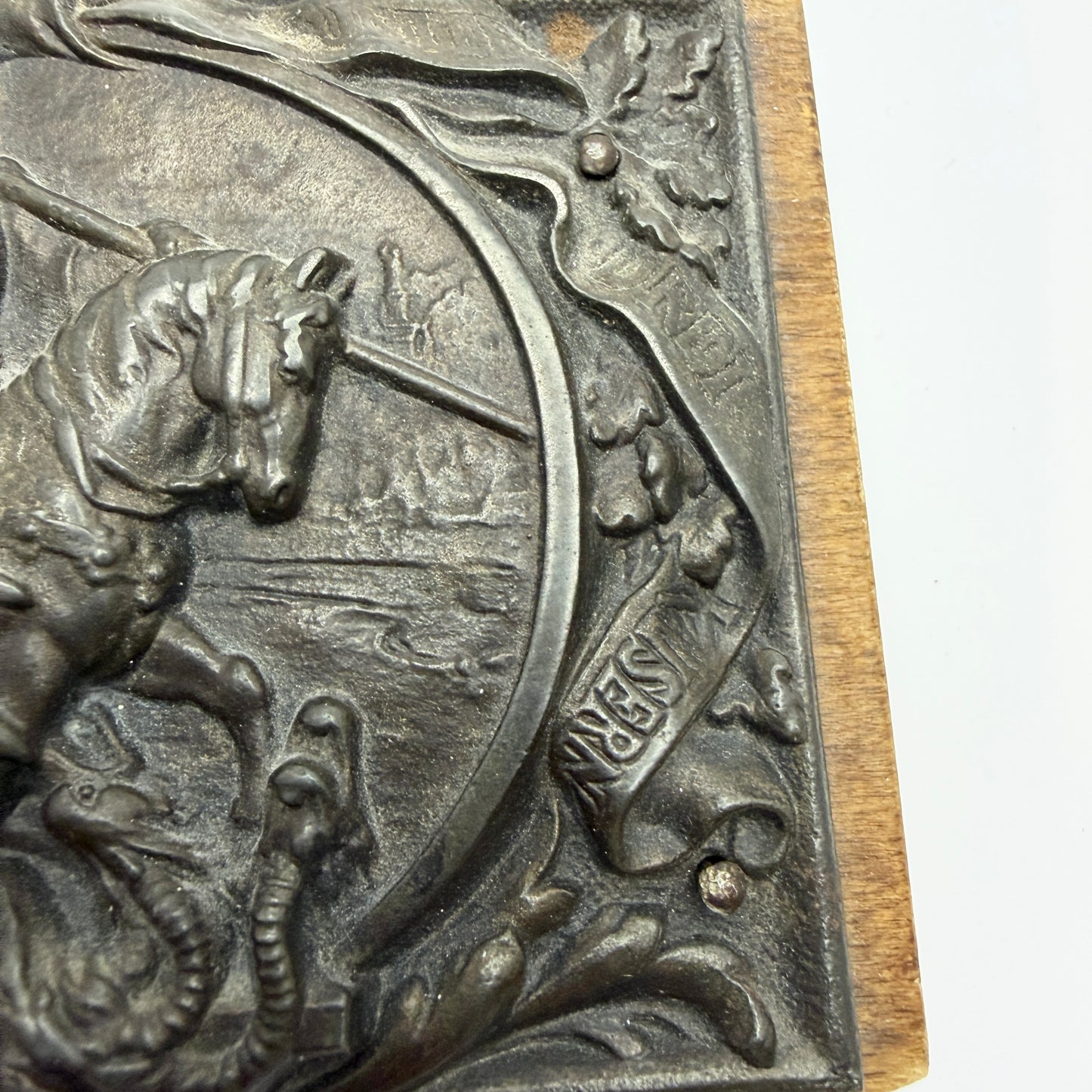 Antique c 1900. Otto von Bismarck "Knight in Shining Armor" Cast Iron Plaque Paperweight.