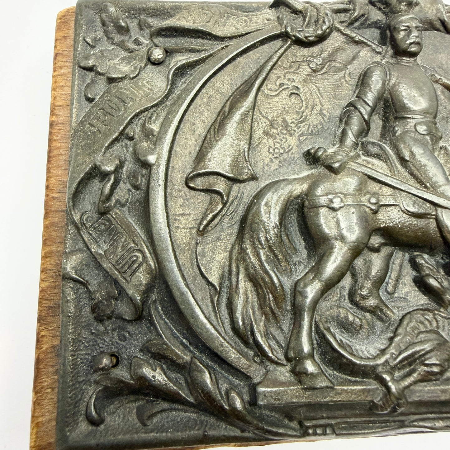 Antique c 1900. Otto von Bismarck "Knight in Shining Armor" Cast Iron Plaque Paperweight.