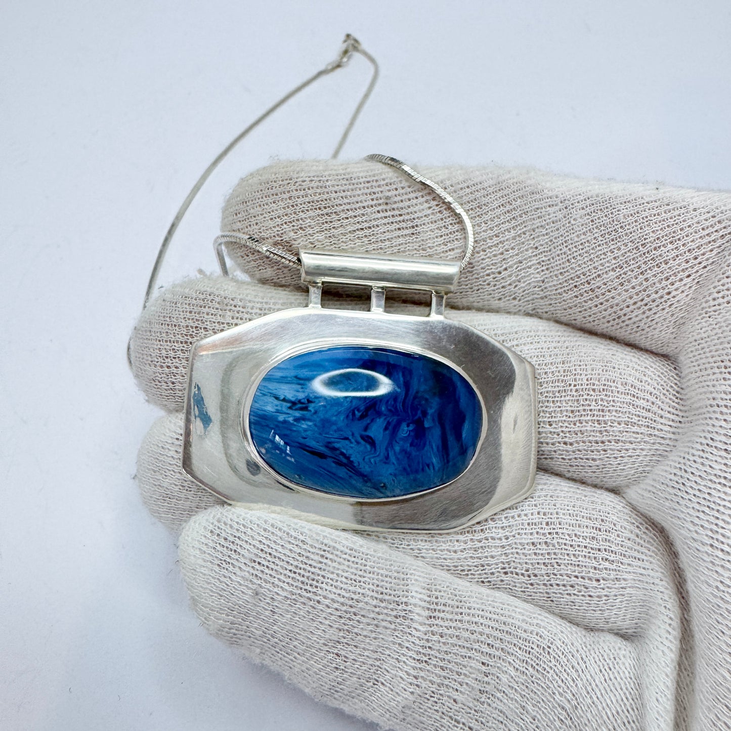 Sweden. Sterling Silver Bergslagen-stone Pendant Necklace