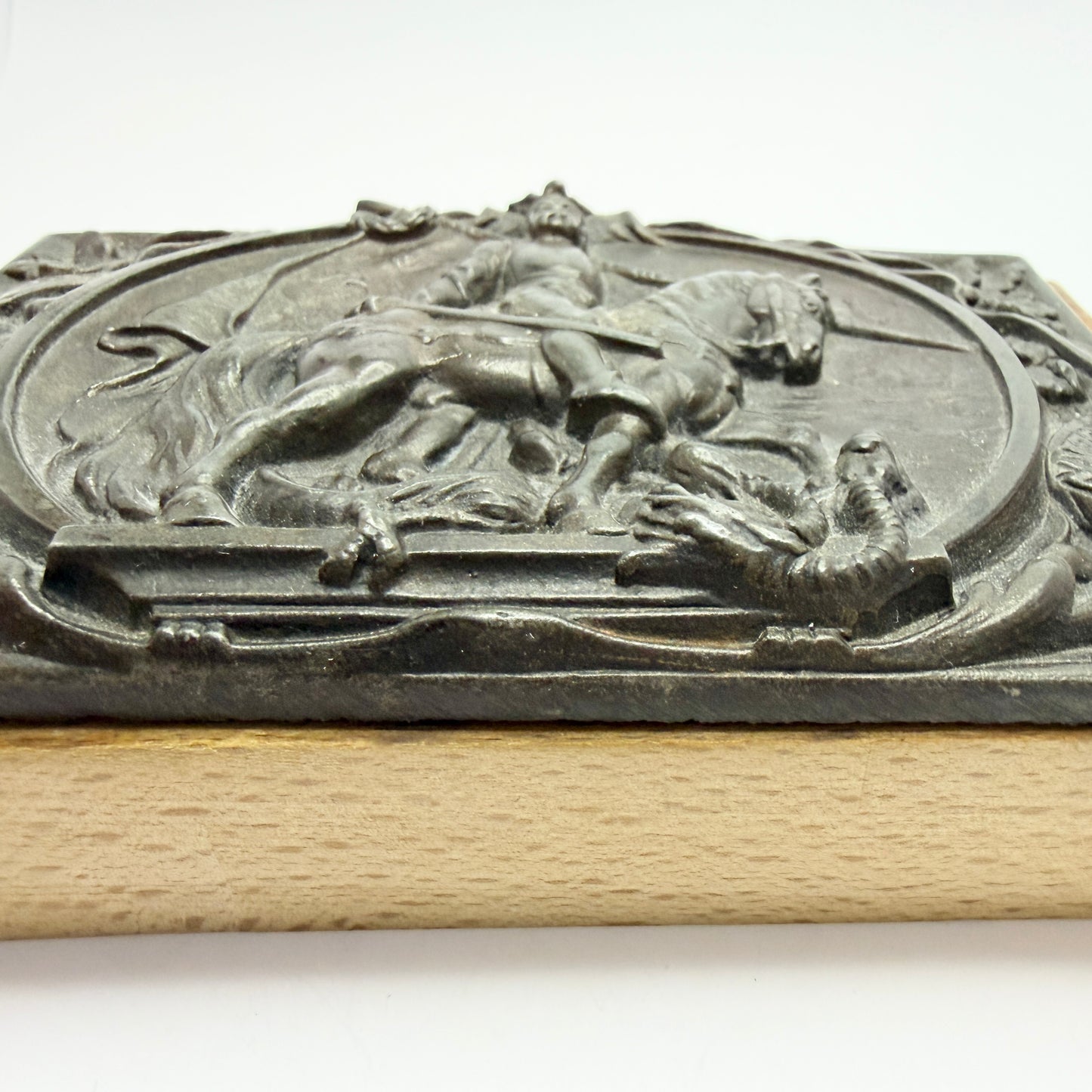 Antique c 1900. Otto von Bismarck "Knight in Shining Armor" Cast Iron Plaque Paperweight.