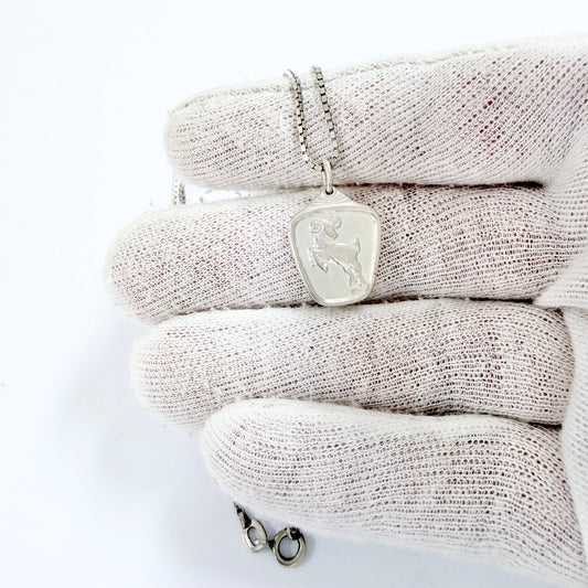Alton, Sweden 1975. Vintage Solid Silver Zodiac Capricorn Pendant + Chain.