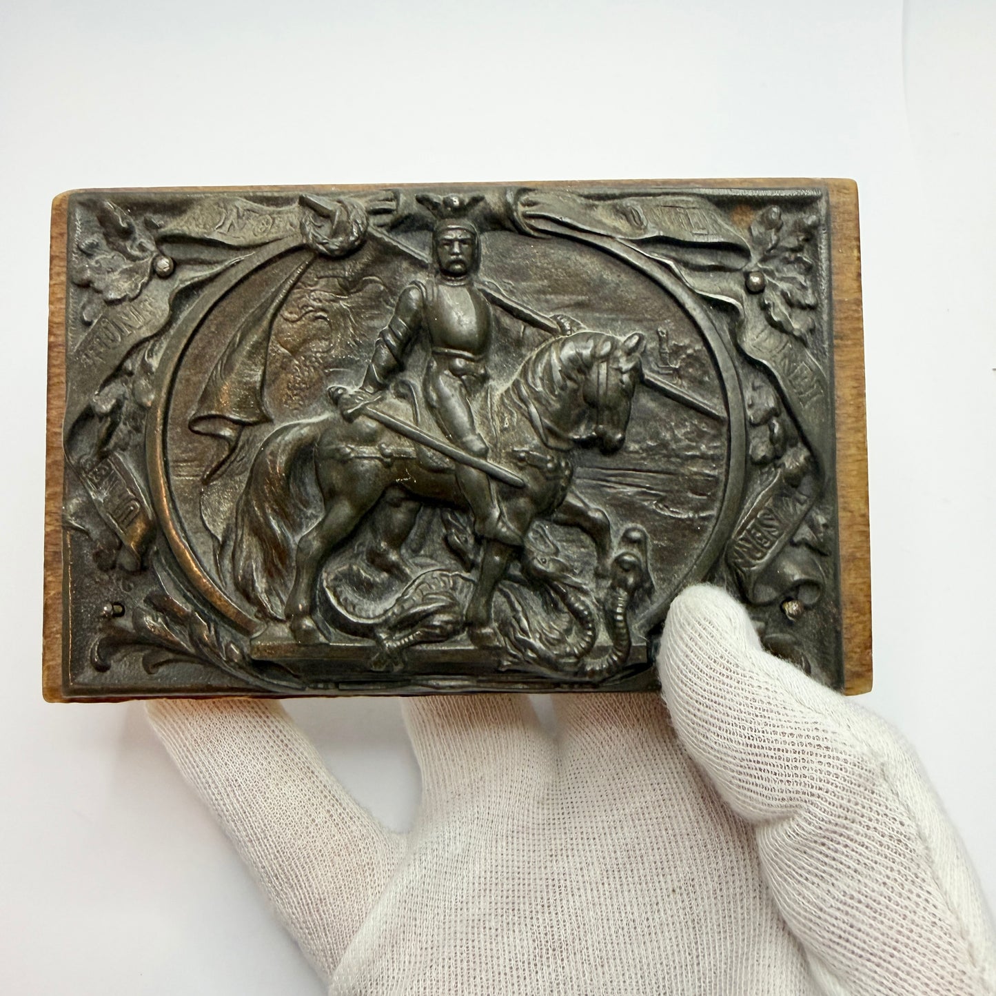 Antique c 1900. Otto von Bismarck "Knight in Shining Armor" Cast Iron Plaque Paperweight.