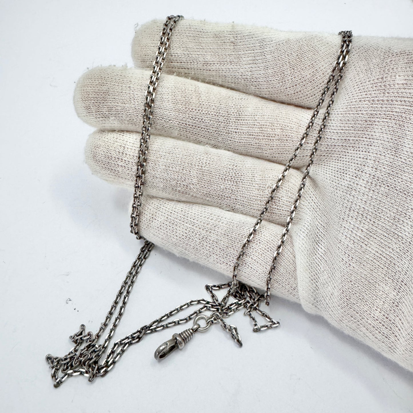 Sweden c 1900. Antique Solid Silver 53 inch Longuard Chain Necklace.