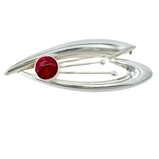 Salovaara, Finland 1975. Vintage Sterling Silver Synthetic Ruby Brooch.