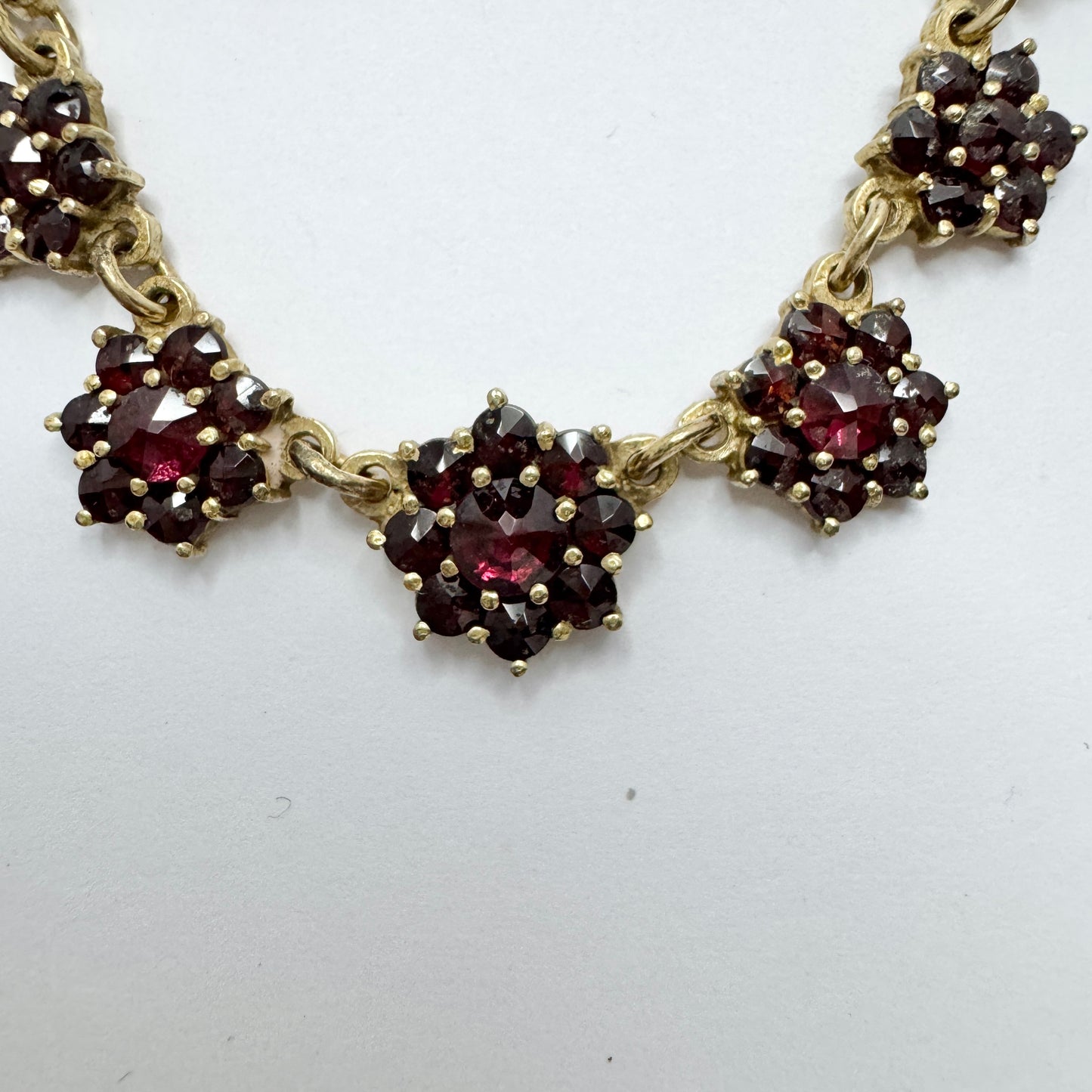 Vintage Garnet Gilt Metal Necklace and Stud Earrings.