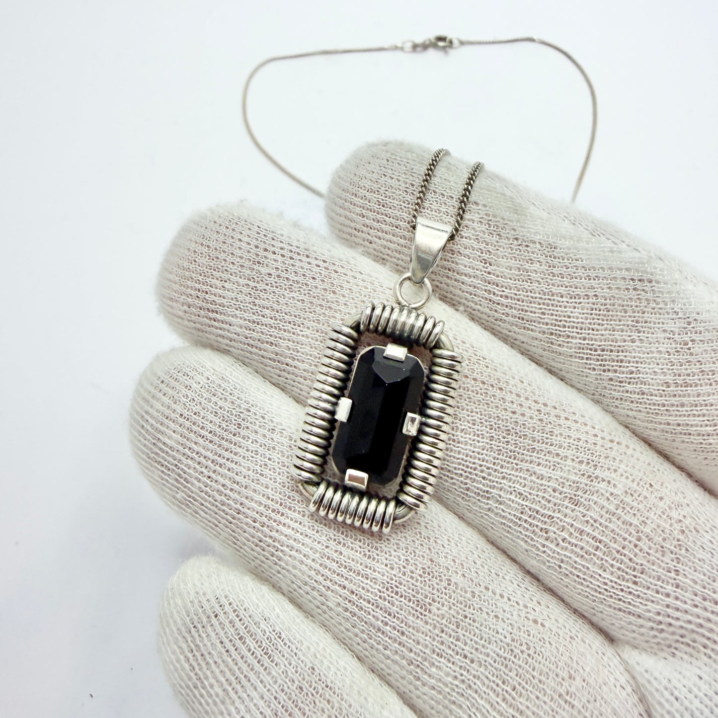 J Pettersson, Sweden 1947. Vintage Machine Age Sterling Silver Onyx