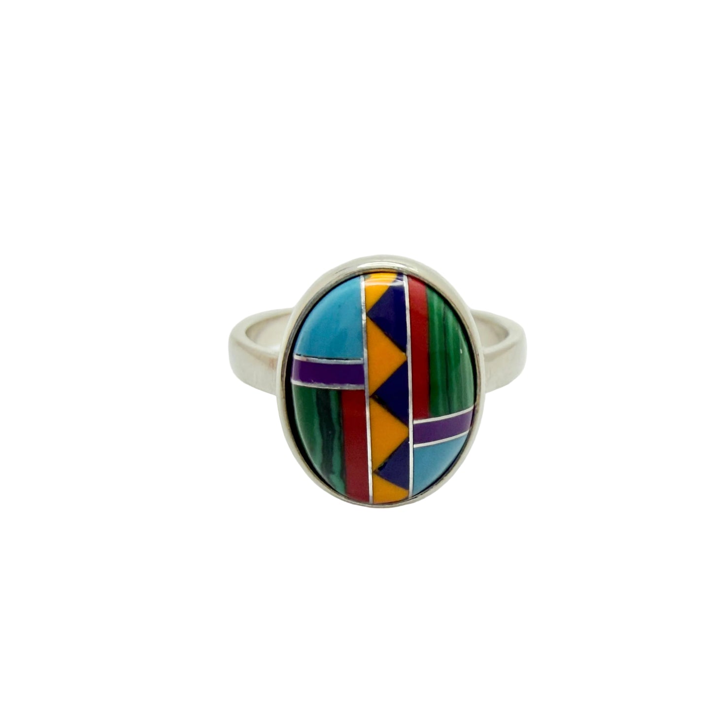Vintage Sterling Silver multi Stone Inlay Ring.
