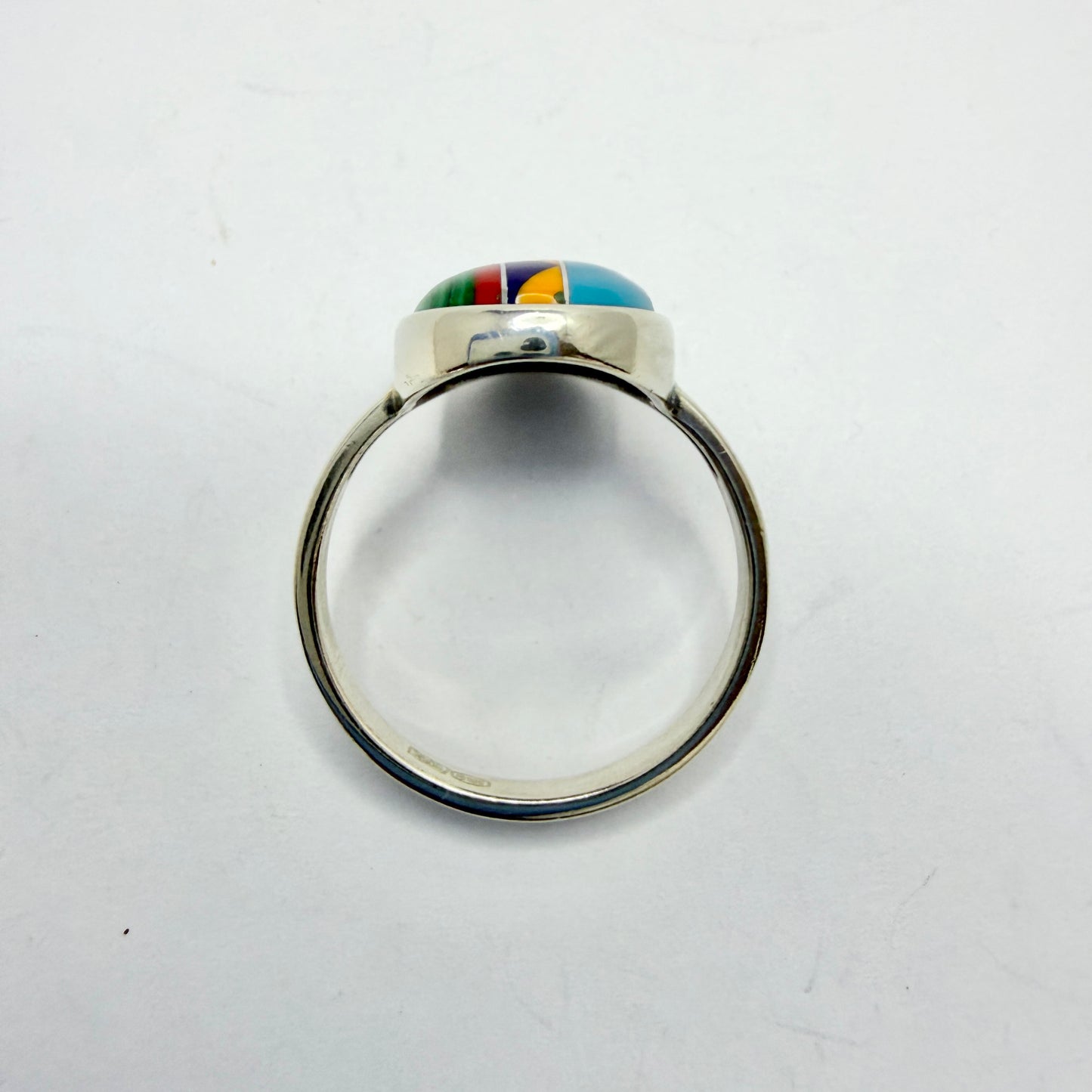 Vintage Sterling Silver multi Stone Inlay Ring.