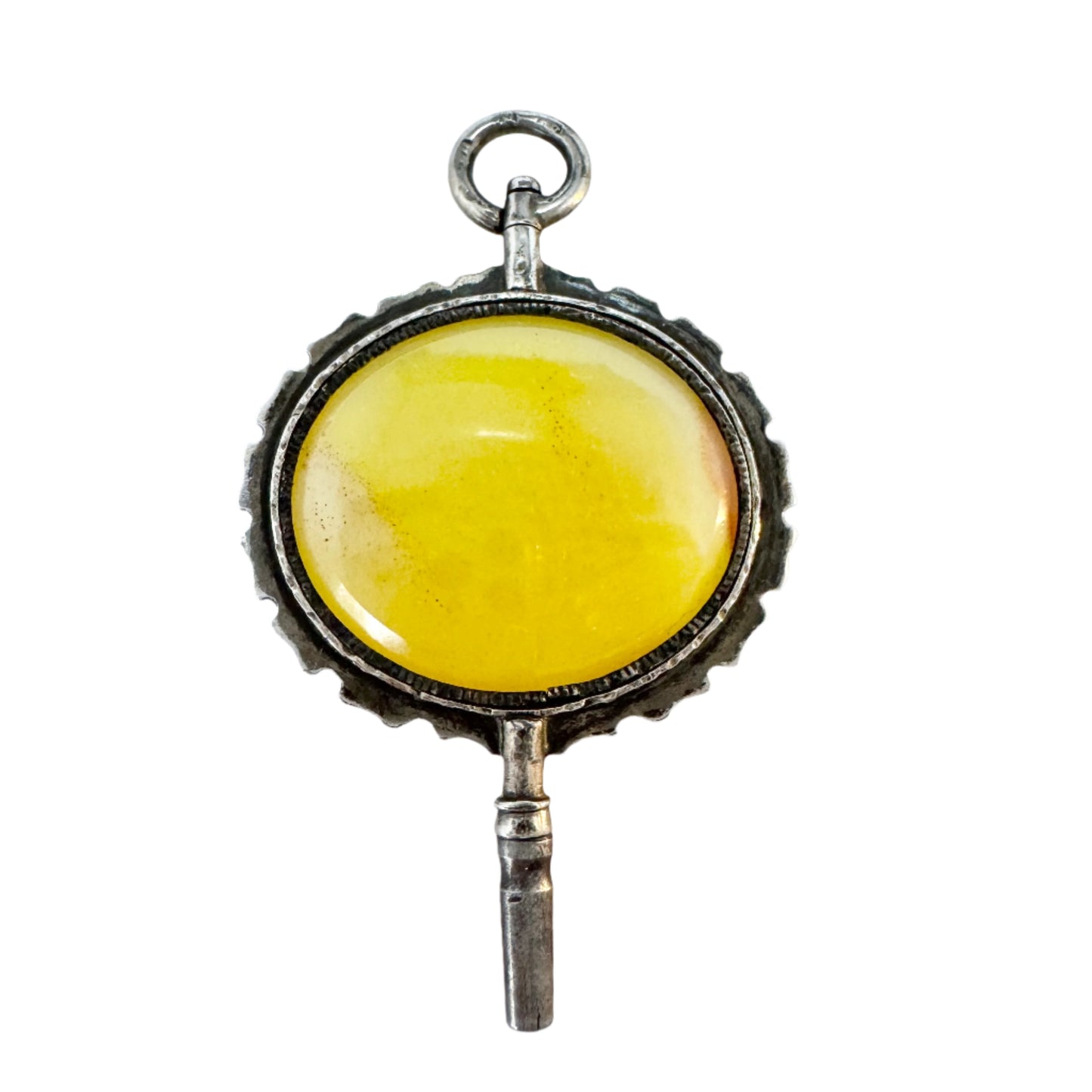 Sweden ca 1880s Antique Solid Silver Agate Watch Key Pendant.