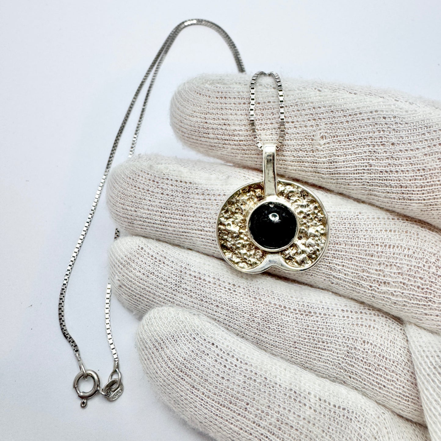 Ove Nordström, Sweden 1984. Vintage Sterling SIlver Syenite Pendant Necklace.