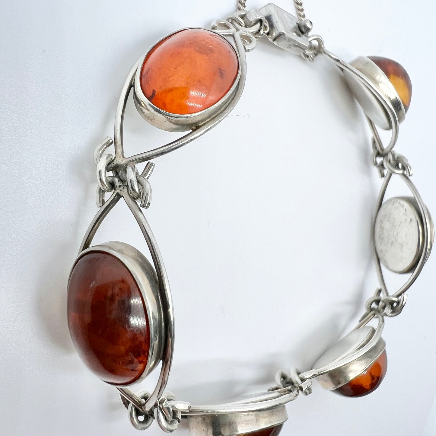 Herman Siersbol / Fischlandschmuck Vintage Solid Silver Amber Bracelet.