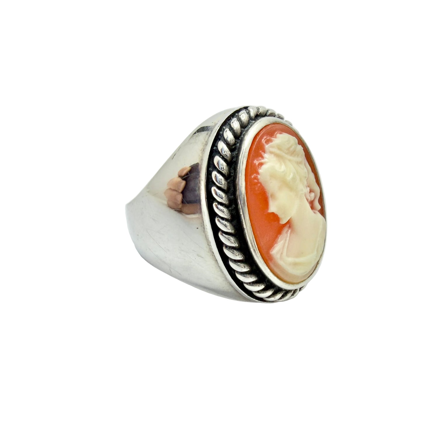 Thailand, Bold Vintage Sterling Silver Cameo Ring.