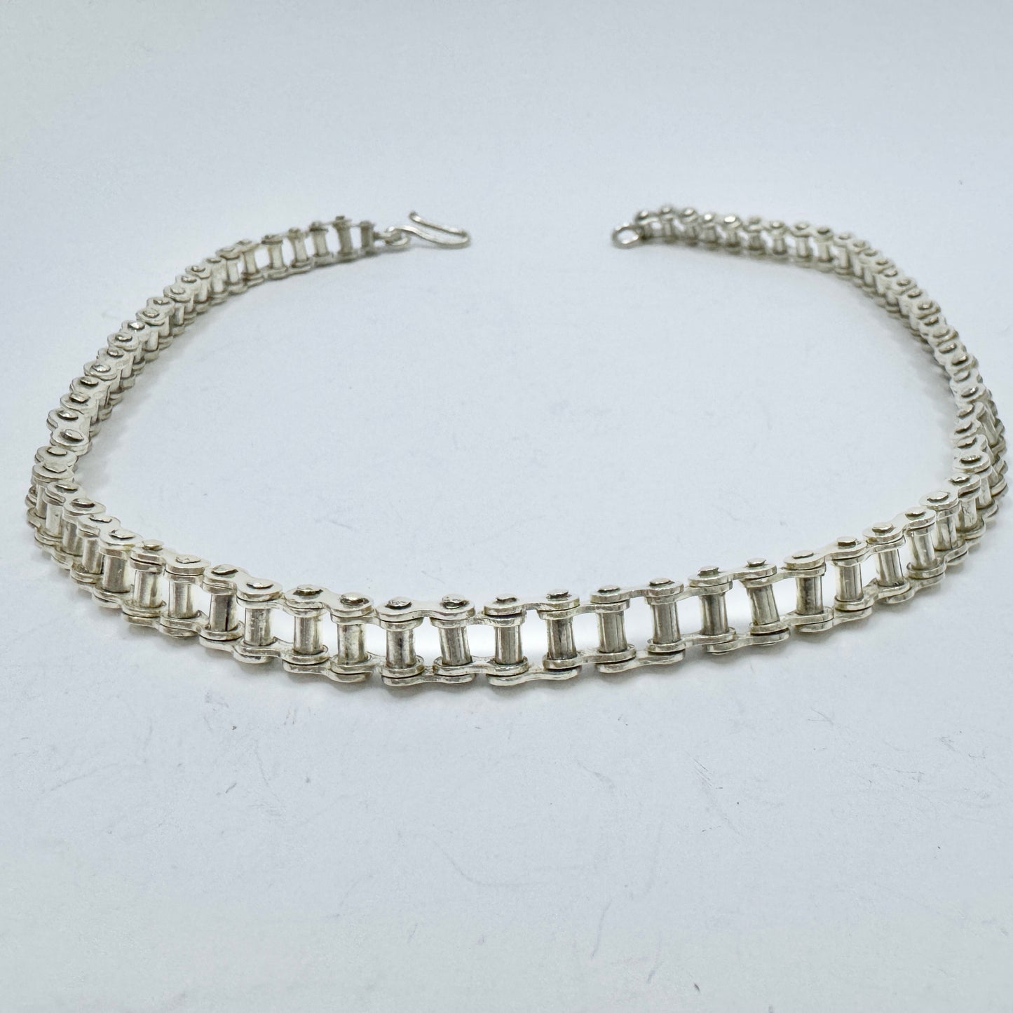 Vintage Sterling Silver Bike Chain Necklace.