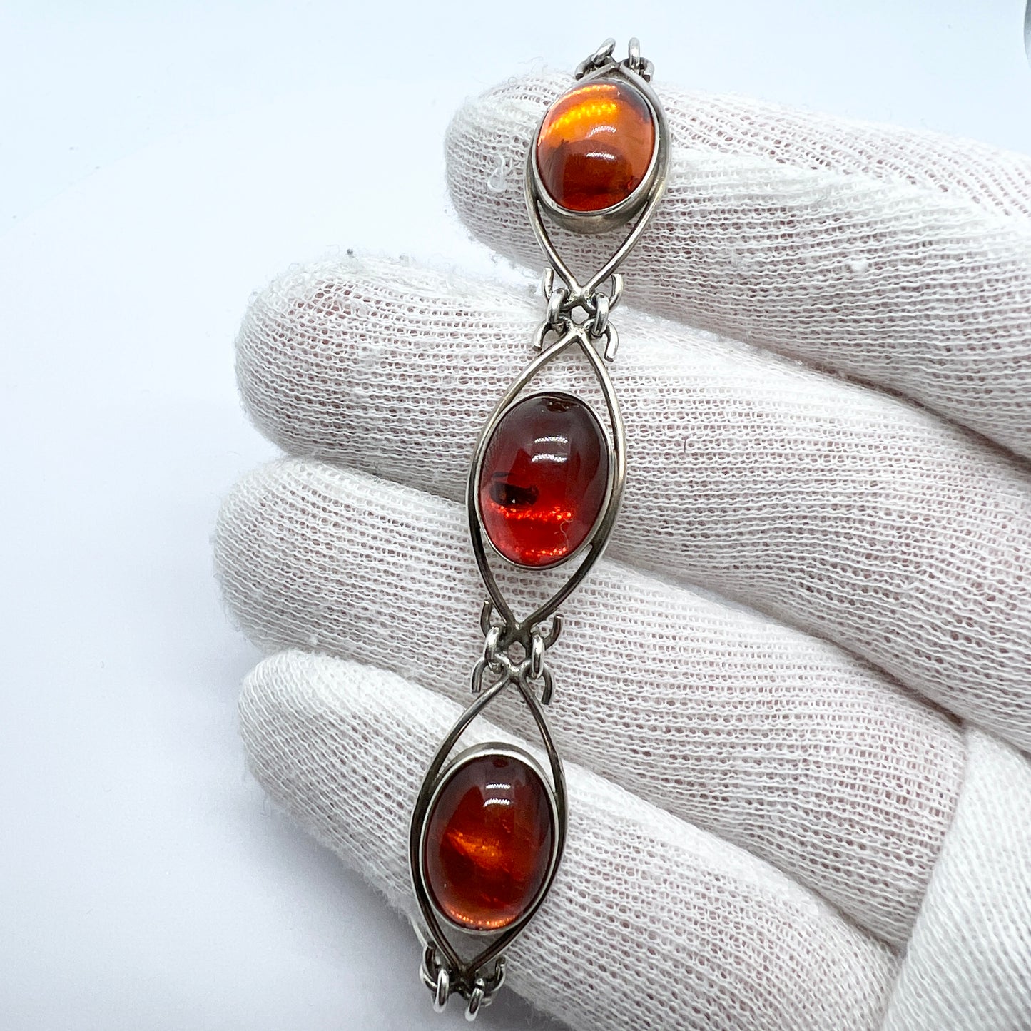 Herman Siersbol / Fischlandschmuck Vintage Solid Silver Amber Bracelet.