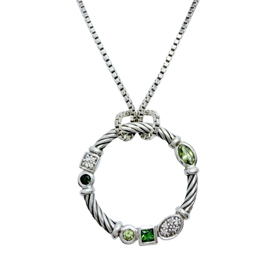 David Yurman. Vintage Sterling Silver Confetti Pendant + Long Chain.