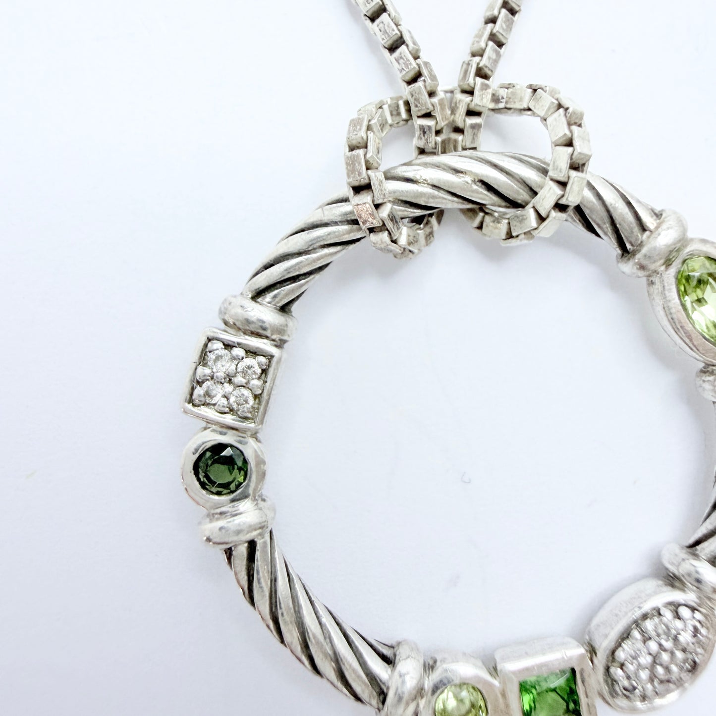 David Yurman. Vintage Sterling Silver Confetti Pendant + Long Chain.