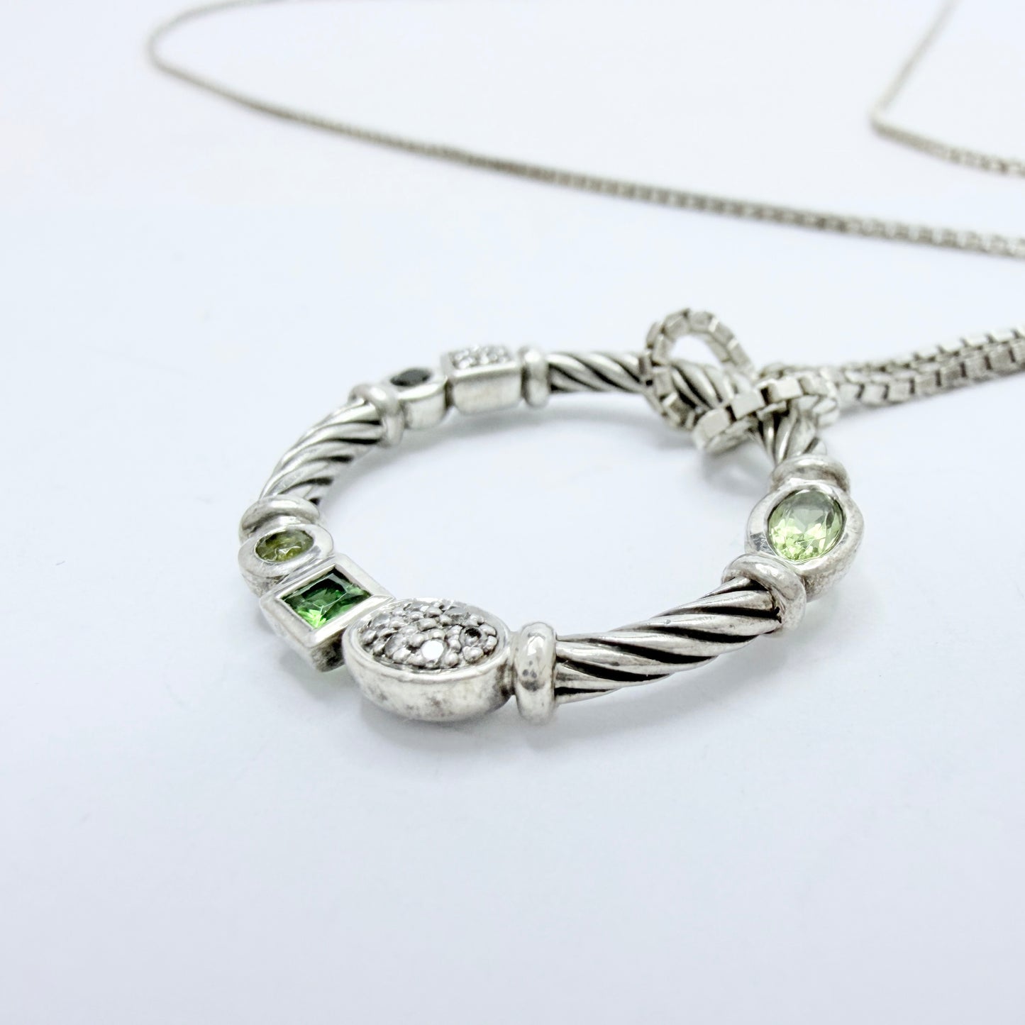 David Yurman. Vintage Sterling Silver Confetti Pendant + Long Chain.