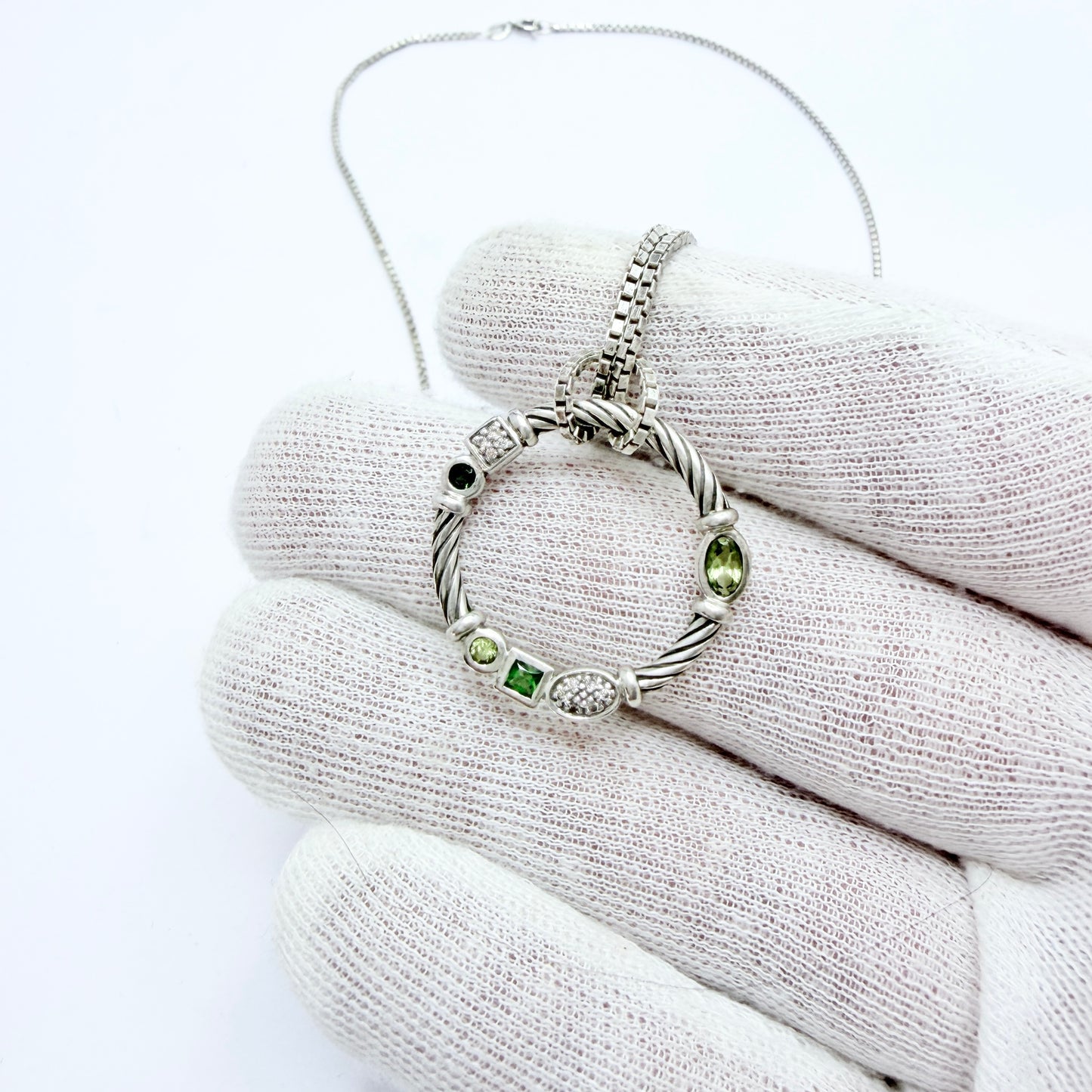 David Yurman. Vintage Sterling Silver Confetti Pendant + Long Chain.