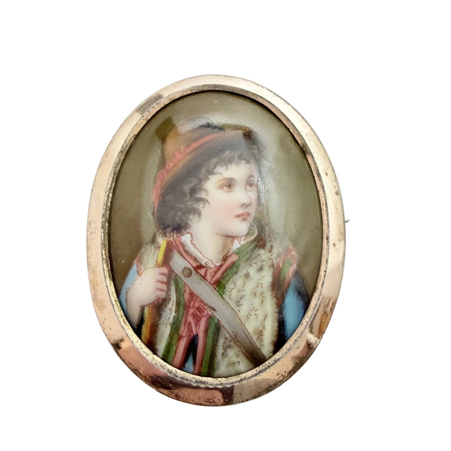 A. Hildebrand, Sweden 1916. Antique Silver Painted Porcelain Portrait  Brooch
