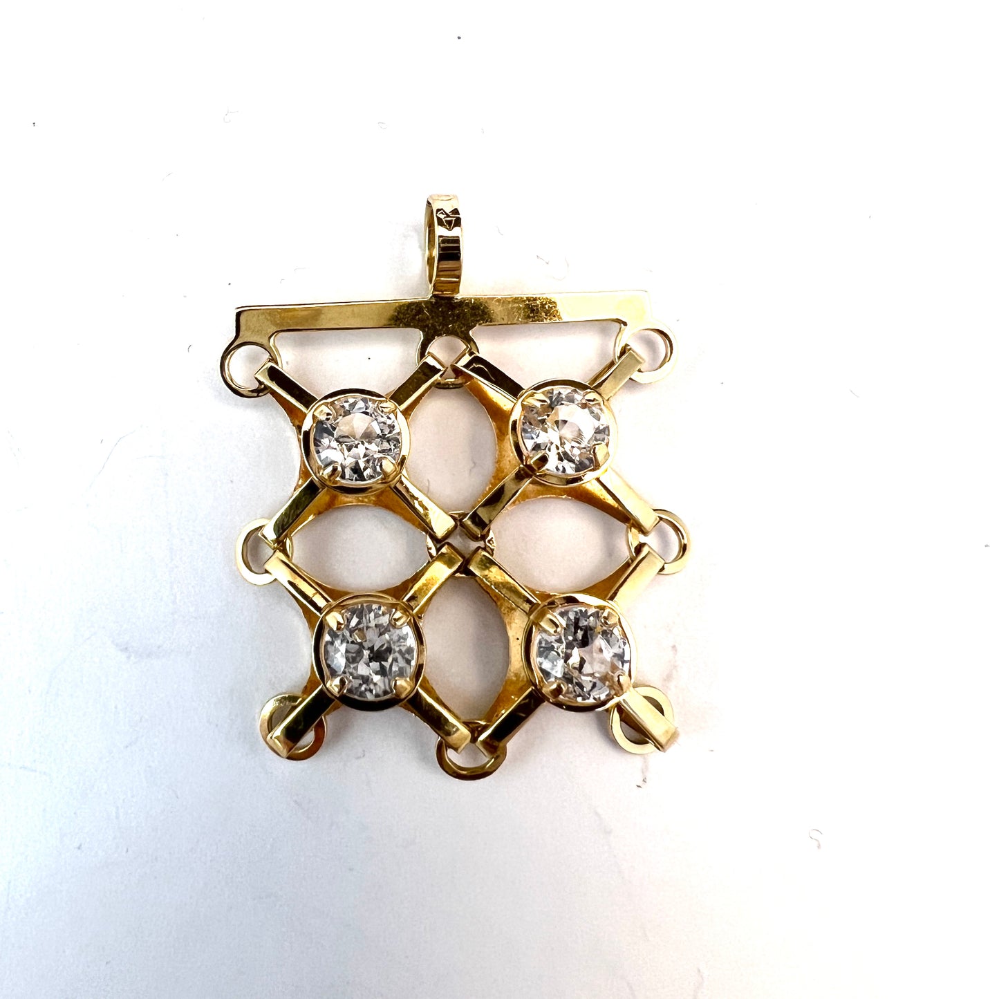 Vintage Modernist 18k Gold Rock Crystal Pendant. Probably Finland