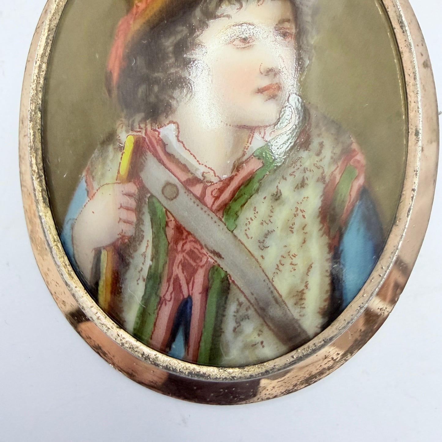 A. Hildebrand, Sweden 1916. Antique Silver Painted Porcelain Portrait  Brooch