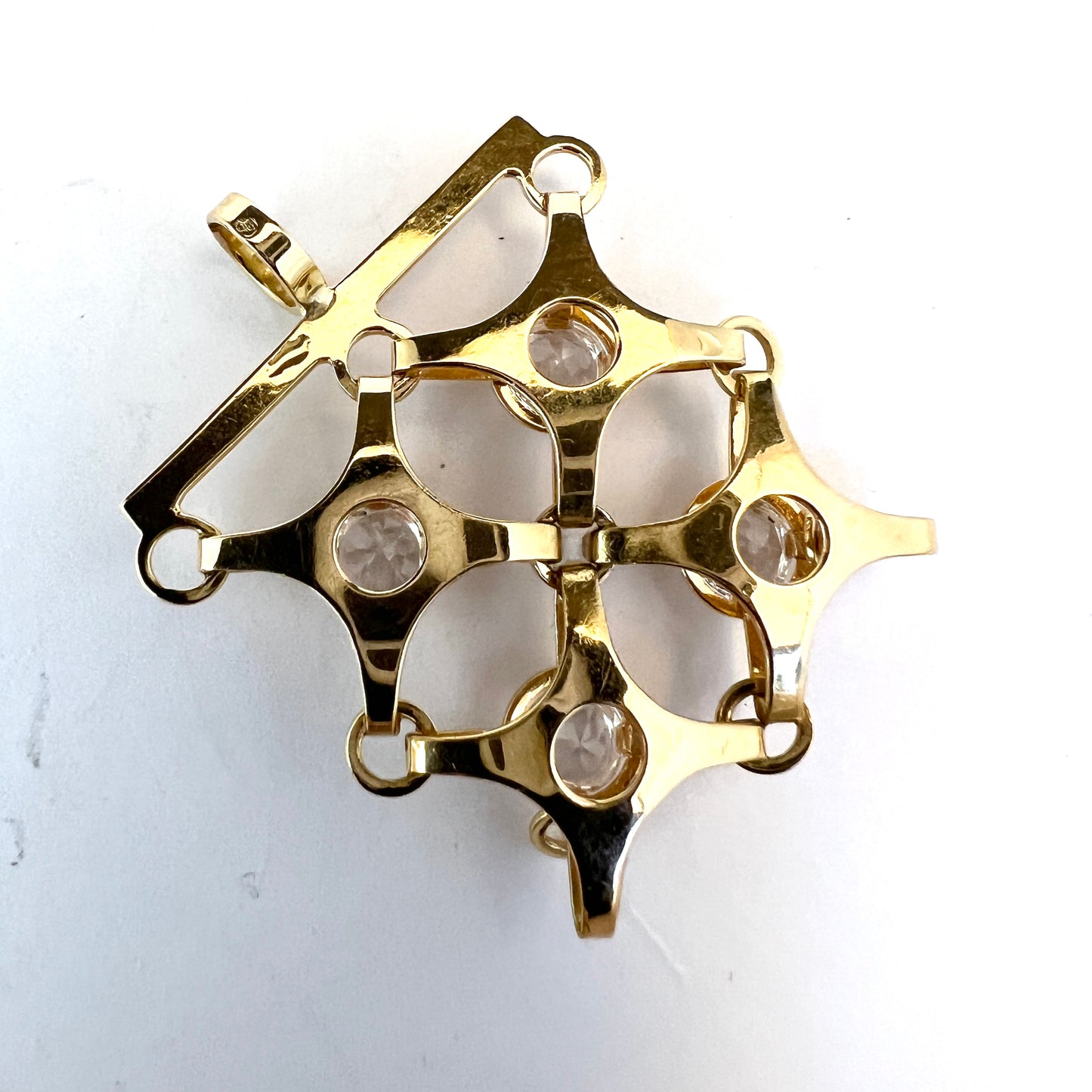 Vintage Modernist 18k Gold Rock Crystal Pendant. Probably Finland