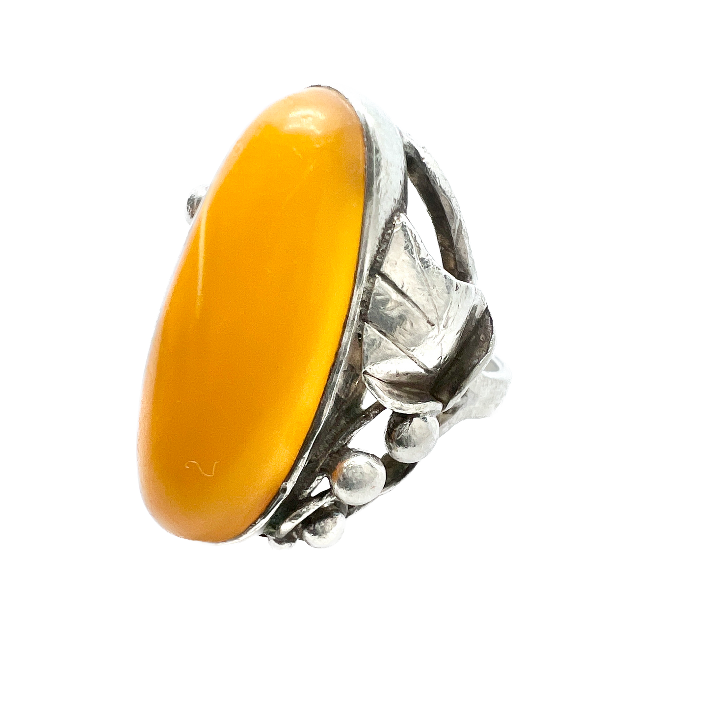 Warsaw, Poland. Vintage Sterling Silver Baltic Amber Ring.