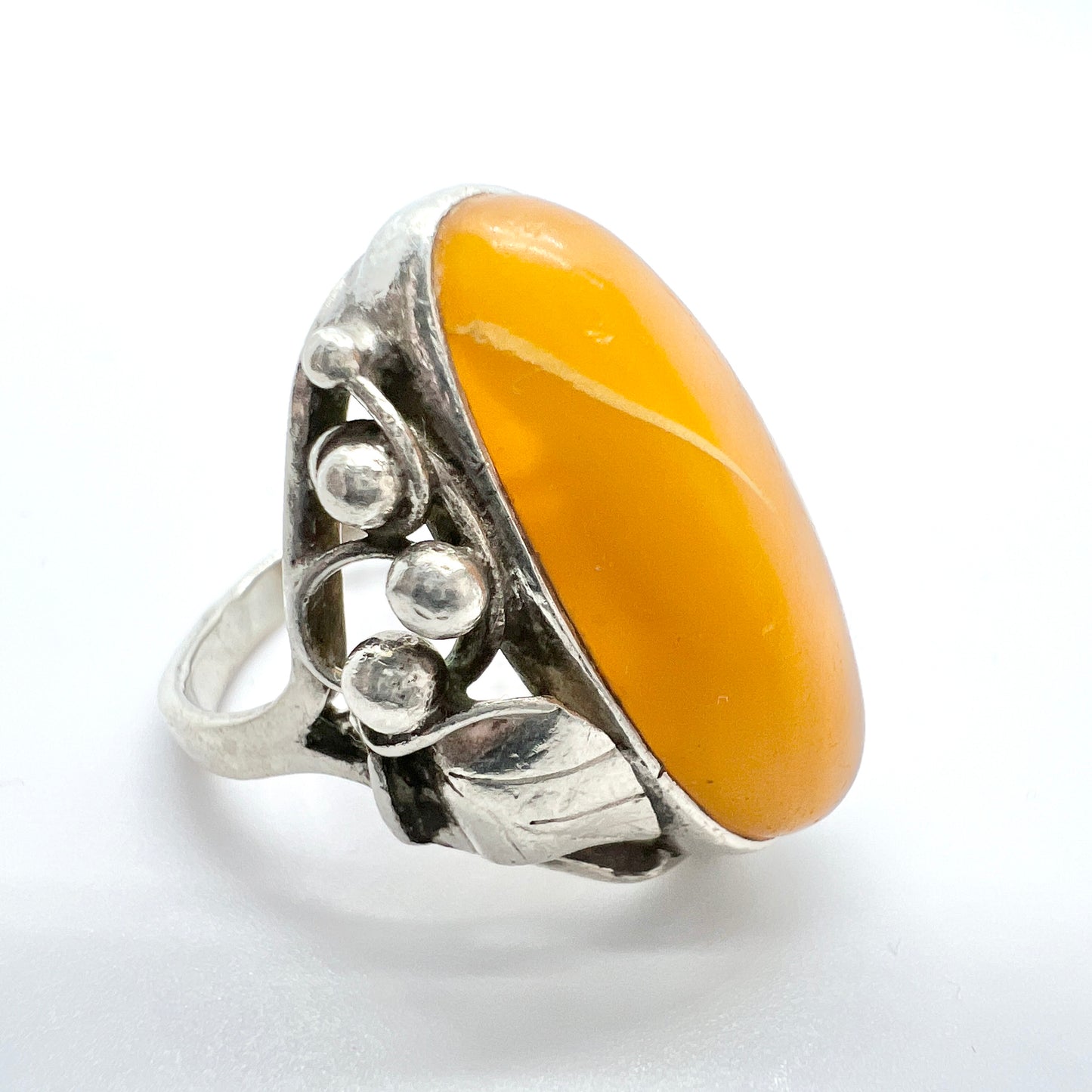 Warsaw, Poland. Vintage Sterling Silver Baltic Amber Ring.