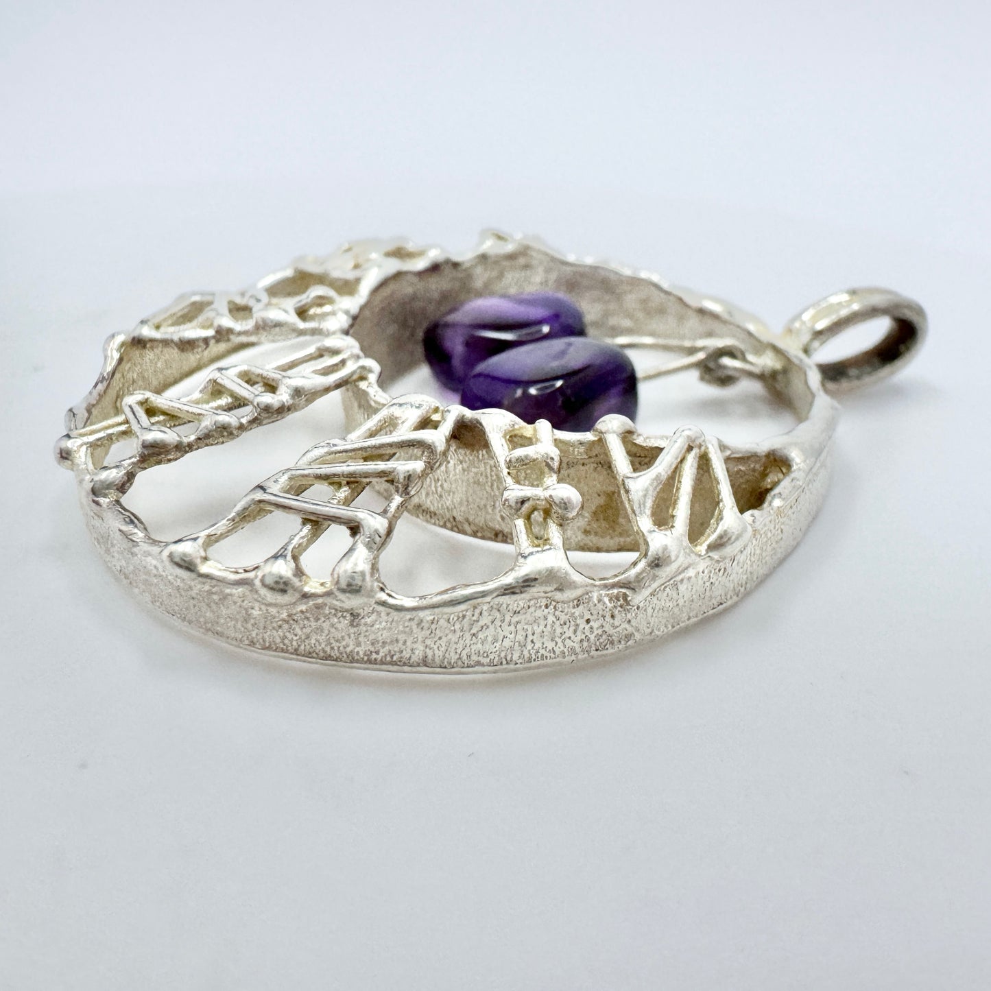 Sweden c 1970s. Vintage Sterling Silver Amethyst Pendant.