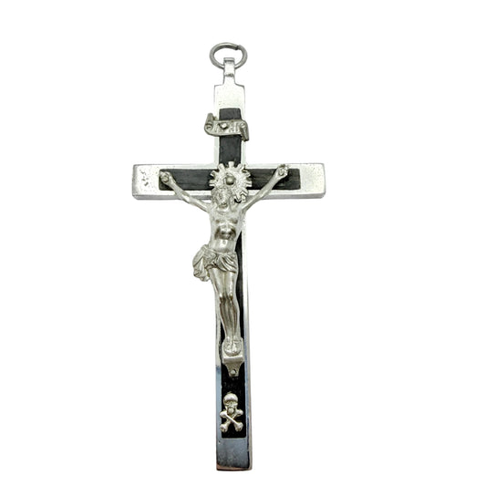 Vintage Metal Ebony Crucifix Cross Pendant. 11.7cm