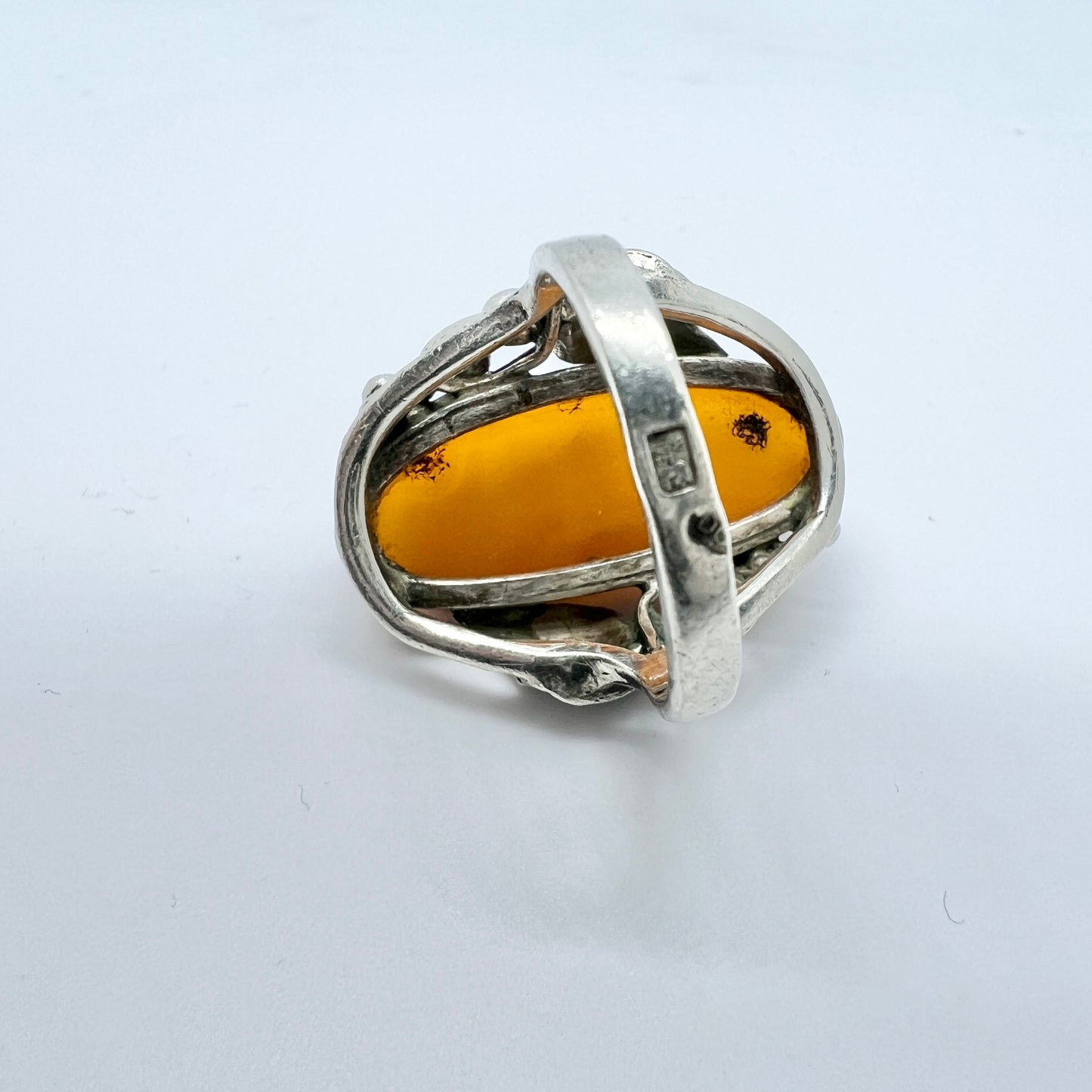 Warsaw, Poland. Vintage Sterling Silver Baltic Amber Ring.