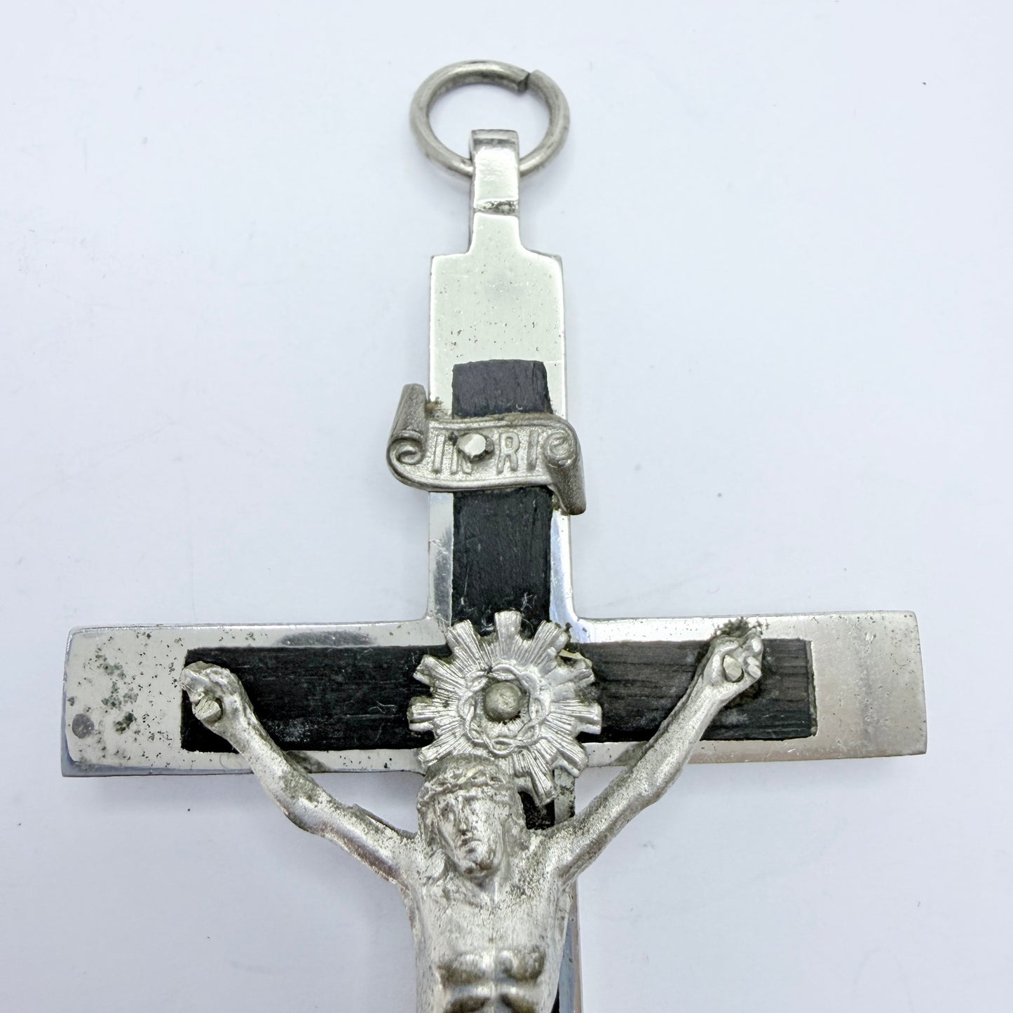 Vintage Metal Ebony Crucifix Cross Pendant. 11.7cm