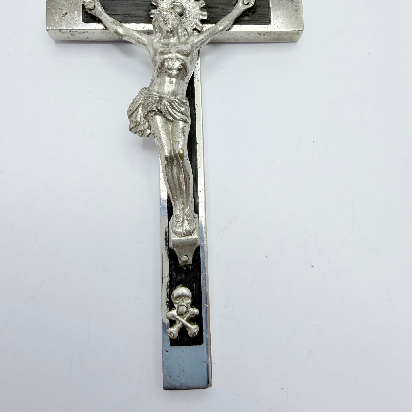 Vintage Metal Ebony Crucifix Cross Pendant. 11.7cm