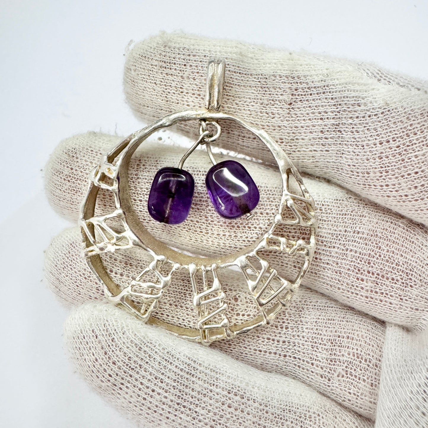 Sweden c 1970s. Vintage Sterling Silver Amethyst Pendant.