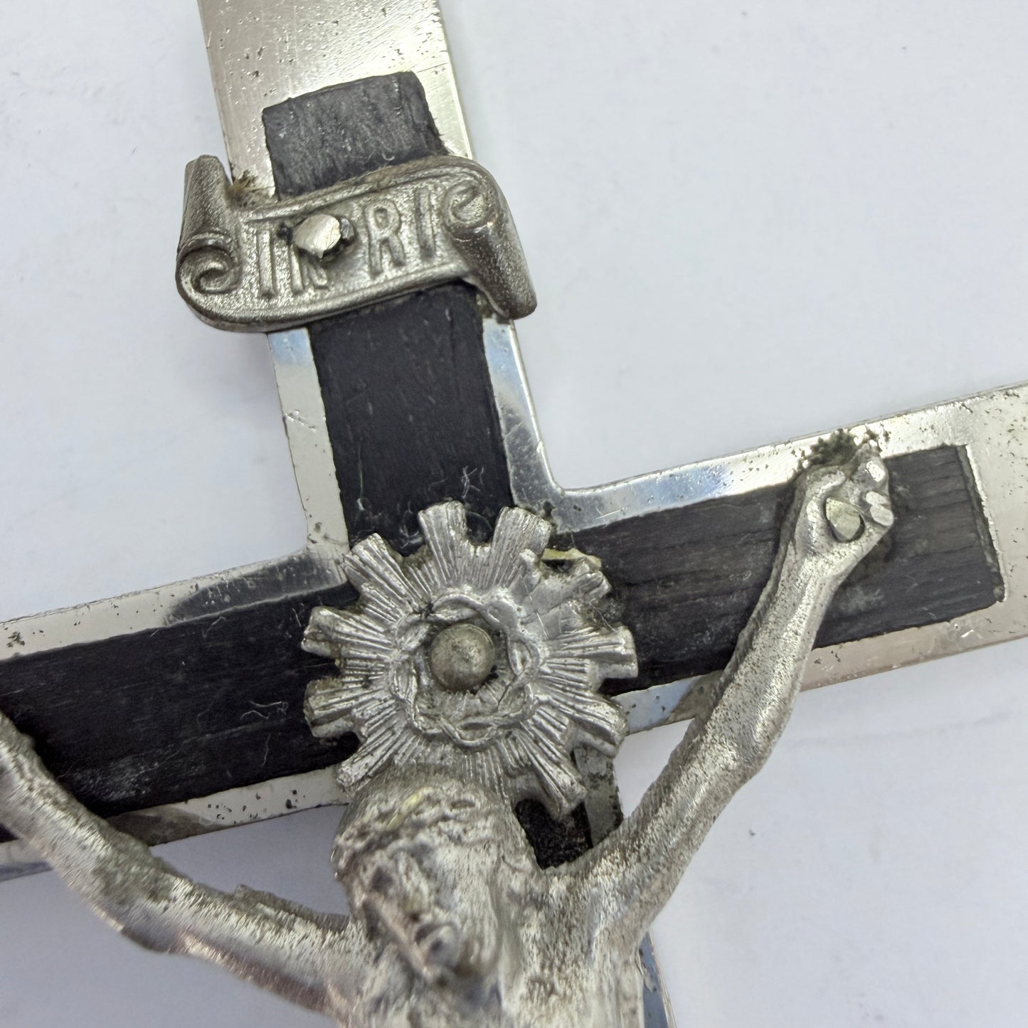 Vintage Metal Ebony Crucifix Cross Pendant. 11.7cm