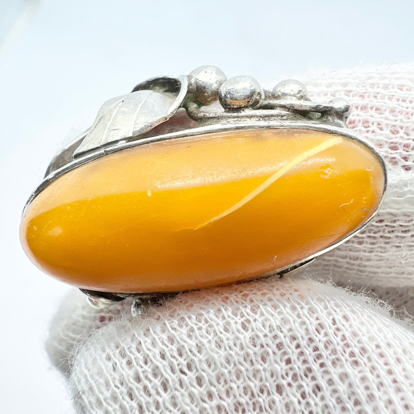 Warsaw, Poland. Vintage Sterling Silver Baltic Amber Ring.